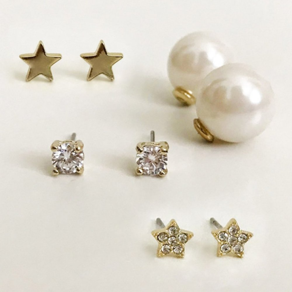 Star and CZ Pearl Front Back Earring Bundle